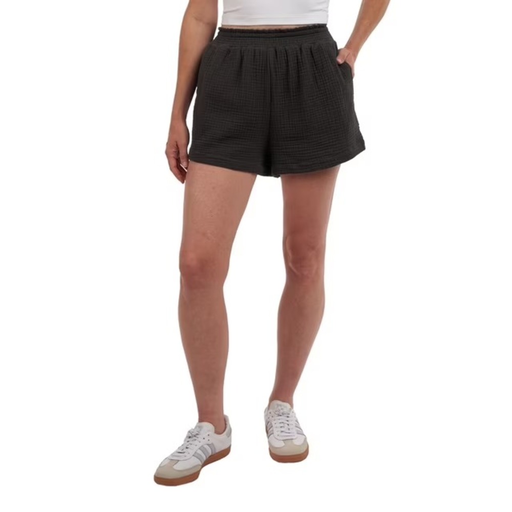 Billabong Women Gauze Short Black Size Large Cotton Smocked Waist Pull On